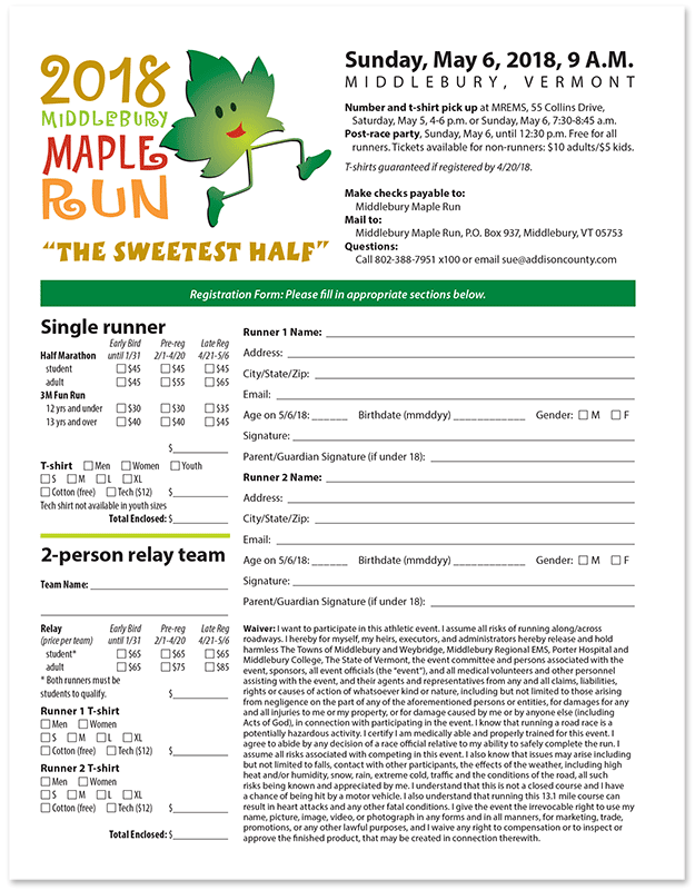 Middlebury Maple Run Registration Form